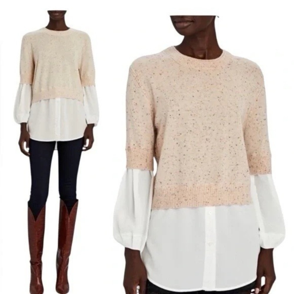 Brochu Walker The Ebella Wool Cashmere Blouse Beige White Size S